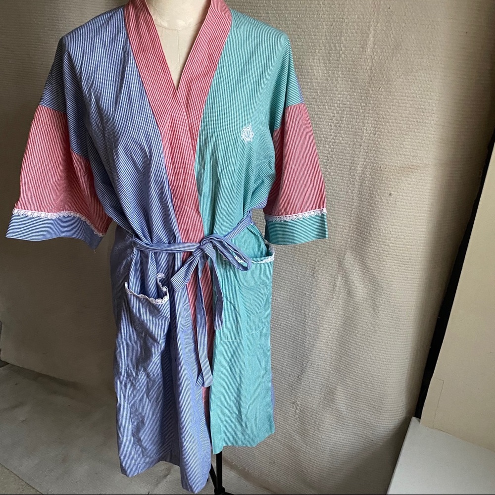 Dior 90s Gingham Check Plaid Print Robe - Picture 2 of 8